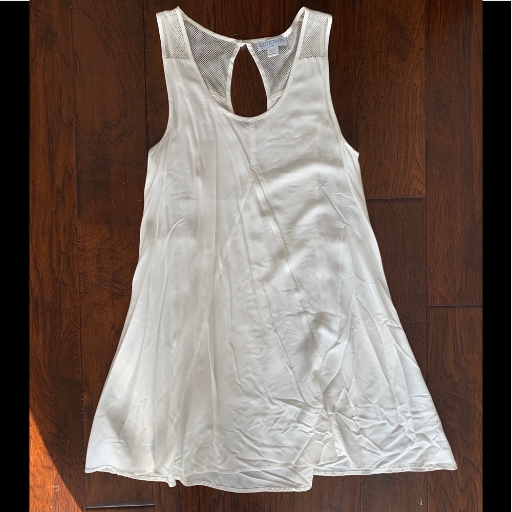 COTTON ON White Rayon Scoop Neck Sleeveless Mesh Panel Shift Dress